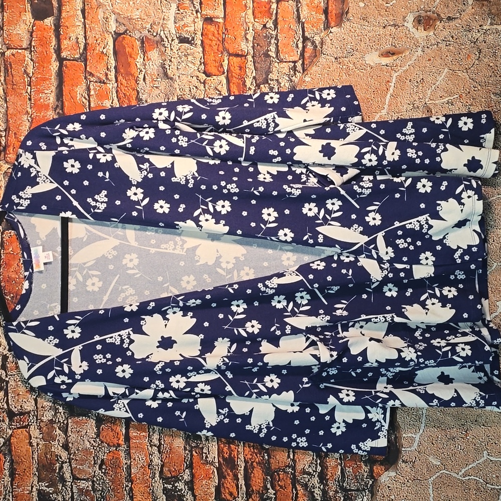 LuLaRoe Navy and White Floral Cardigan, Sz M
